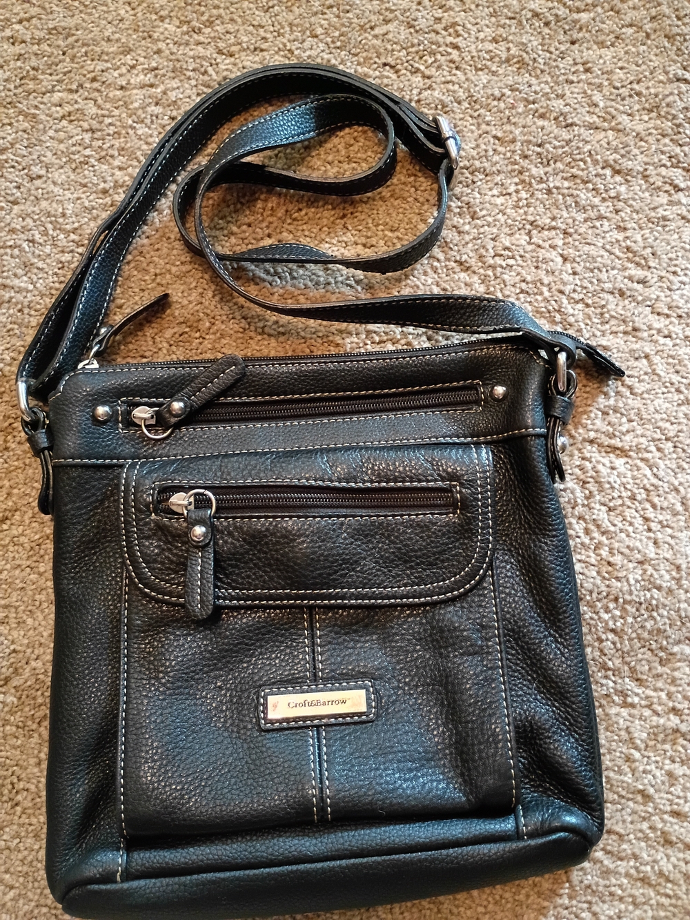 croft & barrow Black Pebbled Crossbody Bag with Silver Plate